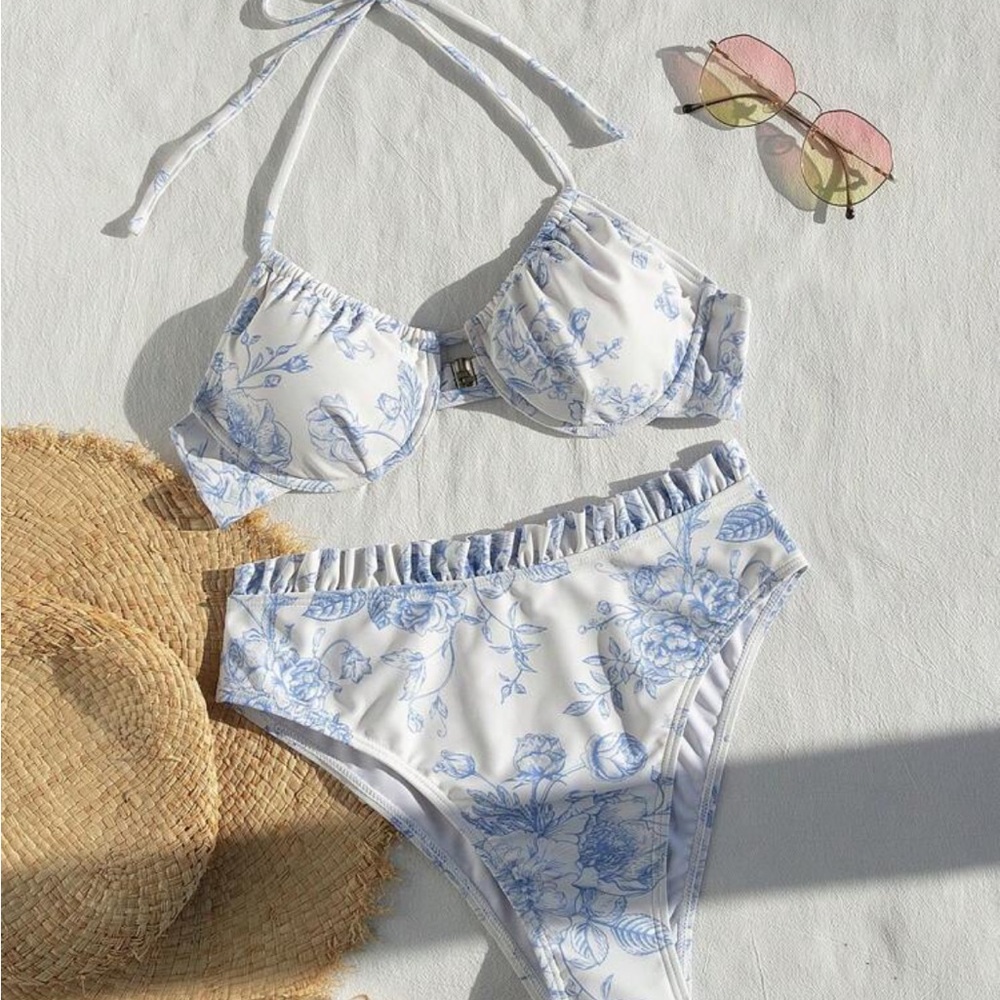 Swim Mod Floral Print Two-Piece Swimsuit Set